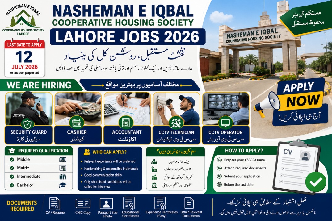 Nasheman e Iqbal Society Lahore Jobs 2026 Apply Now