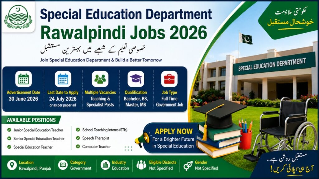 Special Education Department Rawalpindi Jobs 2026 Apply Online