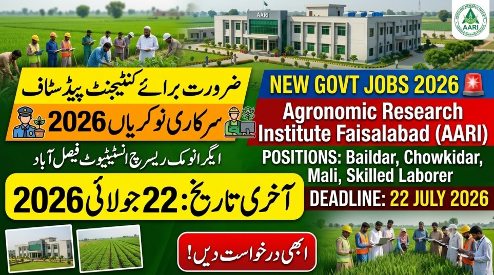 Latest Agronomic Research Institute AARI Faisalabad Contingent Paid Staff Jobs 2026