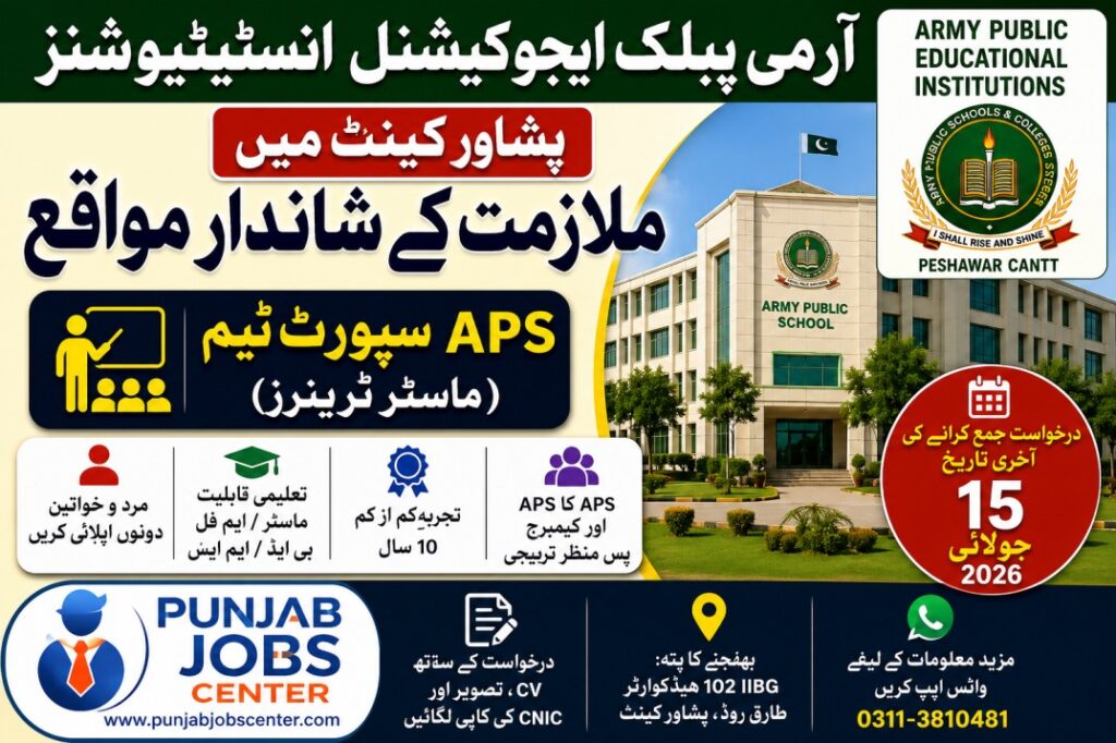 Army Public Educational Institutions Peshawar Cantt Jobs 2026
