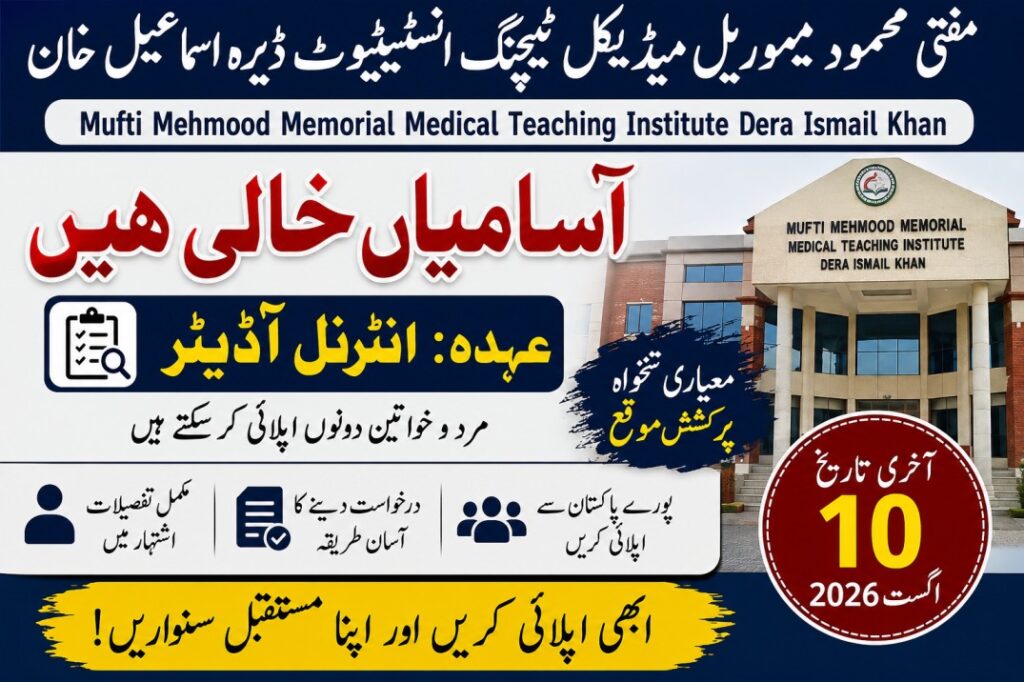 Latest Mufti Mehmood Medical Institute Jobs 2026 Announced