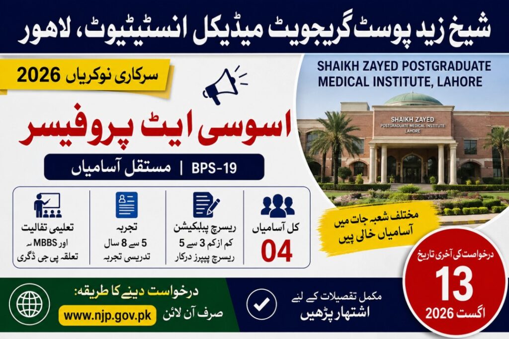 Shaikh Zayed Postgraduate Medical Institute Lahore Jobs 2026 for Associate Professors