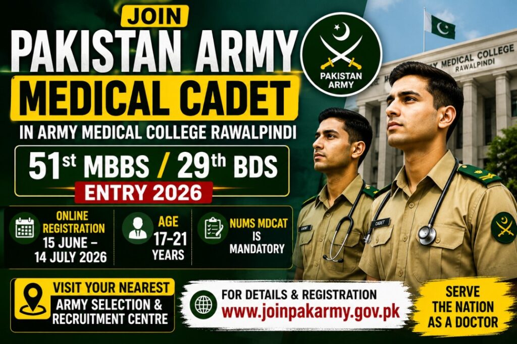 Pakistan Army Medical Cadet Jobs 2026 | Eligibility, Registration & Last Date