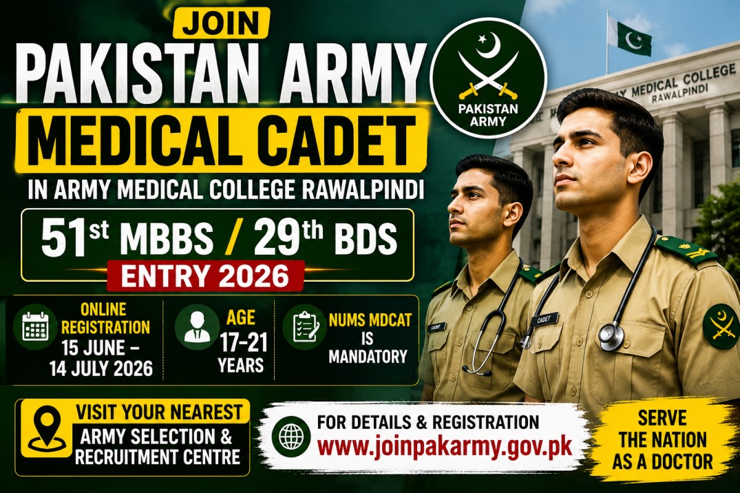 Pakistan Army Medical Cadet Jobs 2026 | Eligibility, Registration & Last Date