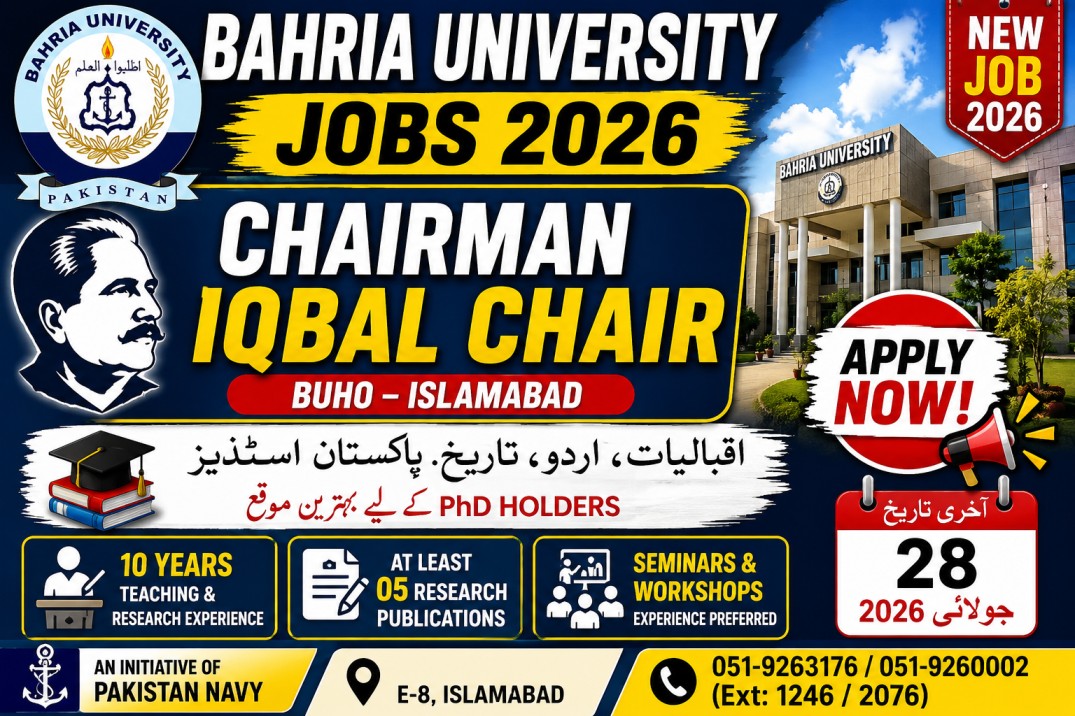 Bahria University Chairman Iqbal Chair Jobs 2026 Apply Online