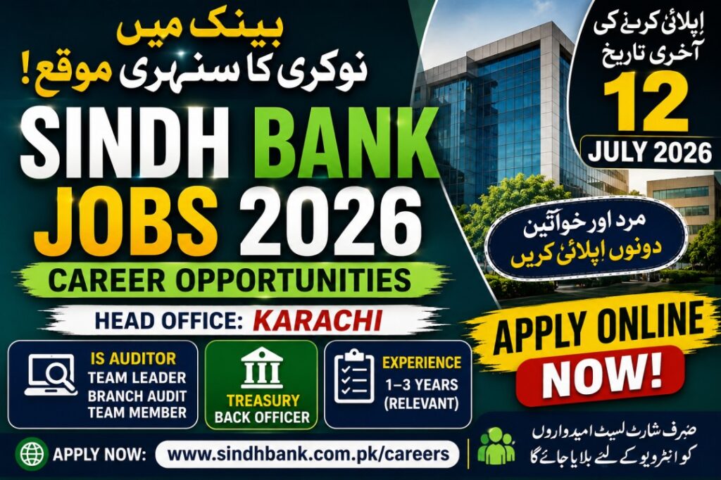 Sindh Bank Jobs 2026 Apply Online | IS Auditor & Treasury Officer Careers