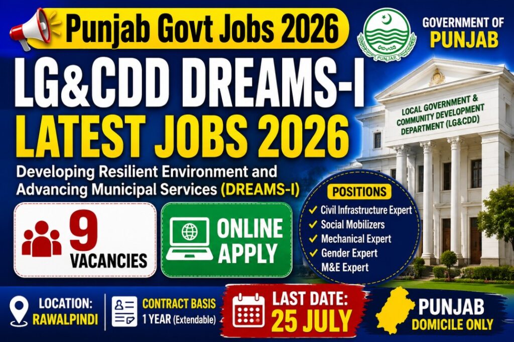 LG&CDD Punjab DREAMS-I Jobs 2026 Online Apply | Civil, Gender & M&E