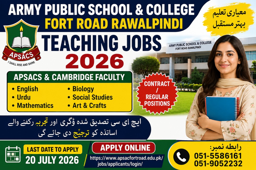 Army Public School & College Fort Road Rawalpindi Jobs 2026 | APS&C Teaching Faculty Vacancies