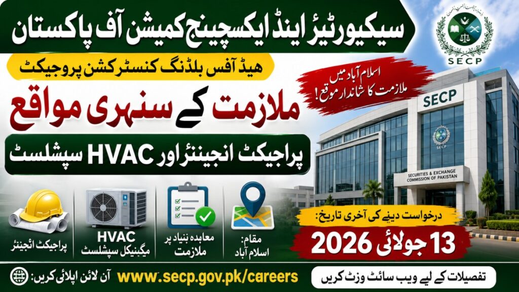 SECP Head Office Building Construction Project Jobs 2026 in Islamabad Apply Now