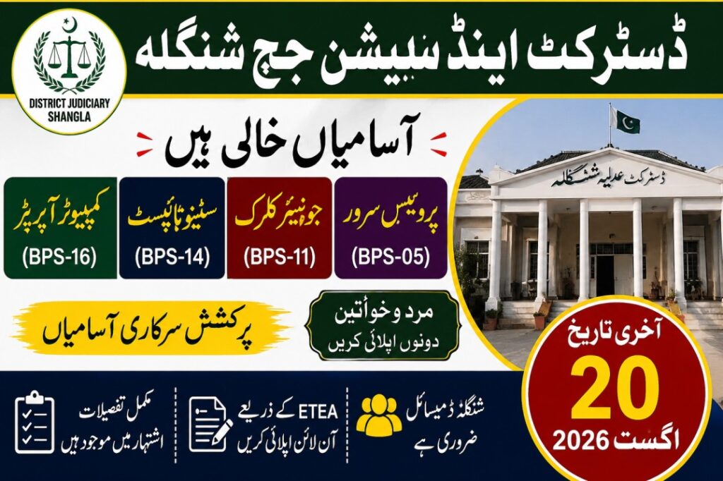 District Judiciary Shangla Jobs 2026 Online Apply via ETEA | Computer Operator, Junior Clerk & Process Server