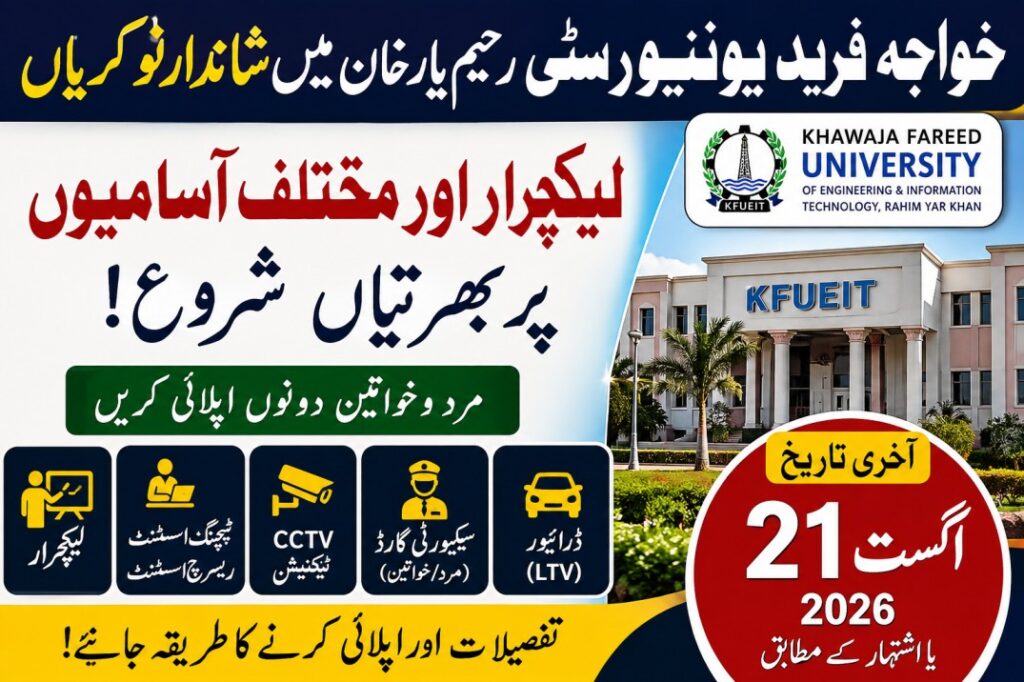 KFUEIT Rahim Yar Khan Jobs 2026 Apply Online for Lecturer, Teaching Assistant & Staff Posts