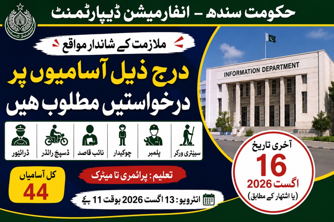 Information Department Sindh Jobs 2026 for Driver, Naib Qasid, Chowkidar & More